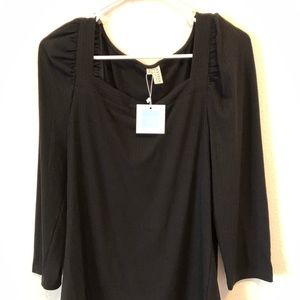 NWT- Black squareneck three quarter length sleeve top size women’s medium